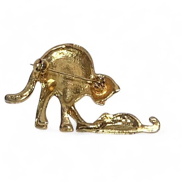 Vintage Cat & Mouse Gold Tone Brooch Untested 2" - Picture 2 of 4